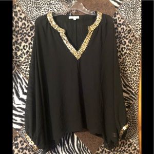 UMGEE+ sheer blouse with gold sequins